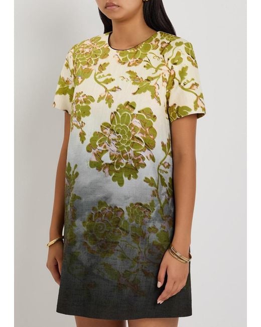 LaDoubleJ Green Swing Floral-Print Woven Mini Dress