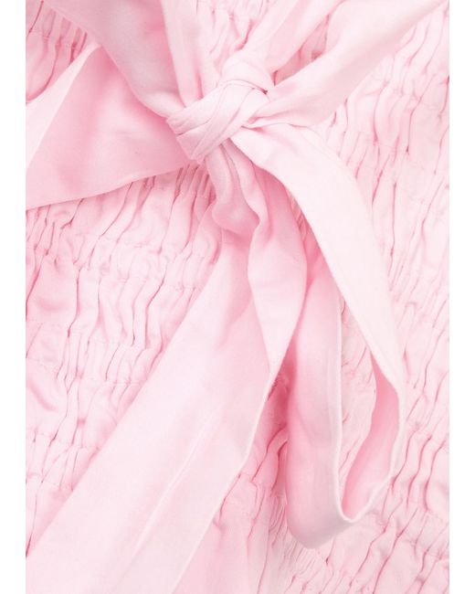 LoveShackFancy Pink Jama Cropped Smocked Cotton Top