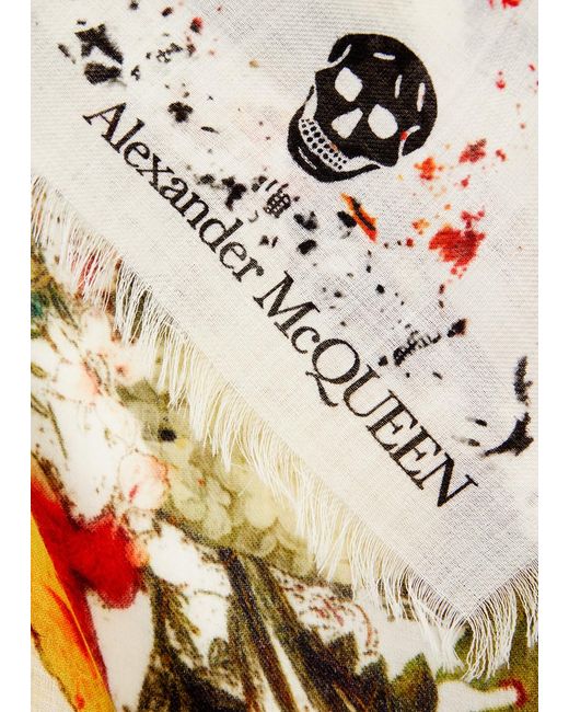 Alexander McQueen Multicolor Biker Skull Printed Wool Scarf