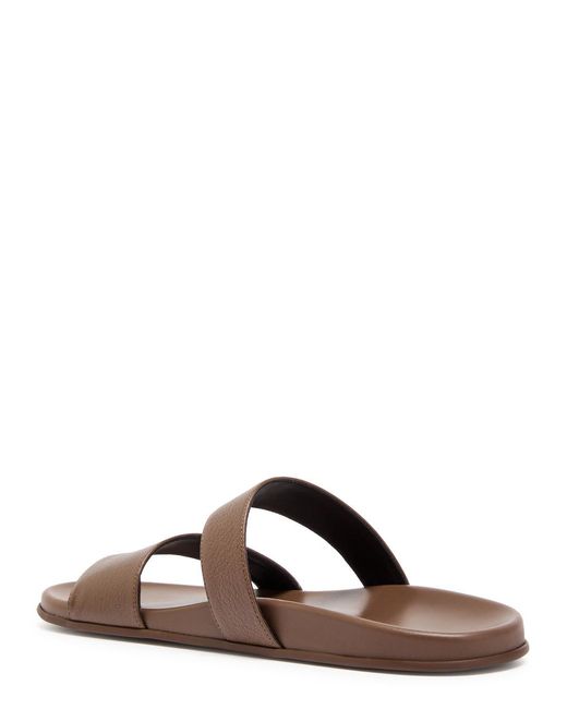 The Row Brown Hugh Grained Leather Sliders