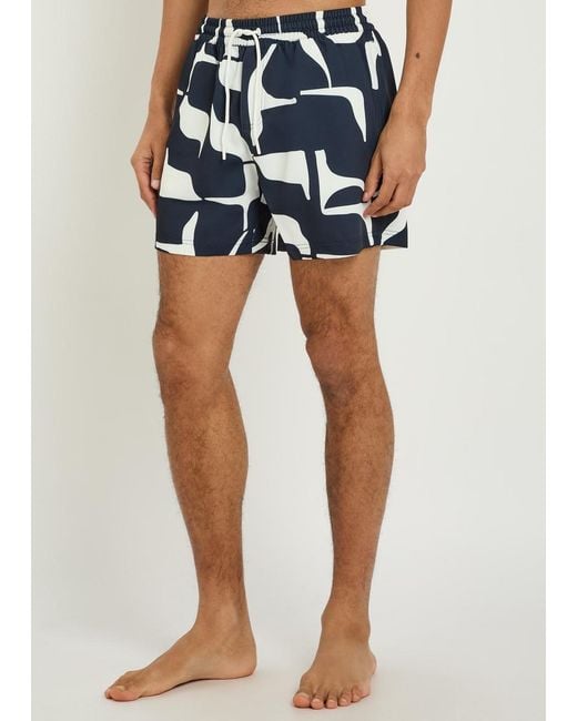 Raith Blue Massira Patterned Woven Swim Shorts for men