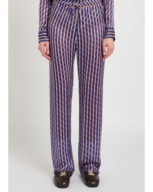 Dries Van Noten Purple Pachas Striped Straight-Leg Devoré Trousers