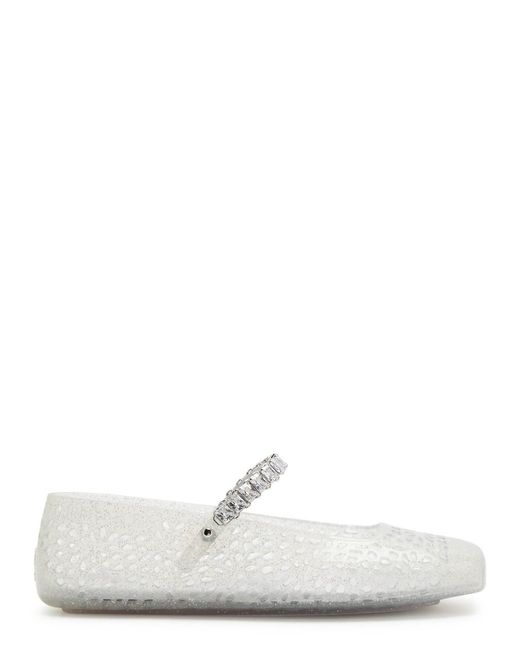 Jimmy Choo White The Jelly Crystal-Embellished Ballet Flats