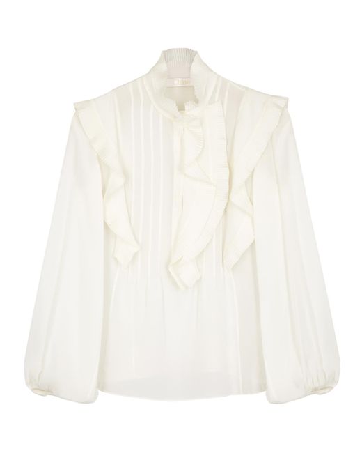 Chloé White Ruffle-trimmed Silk Blouse - Save 9% - Lyst