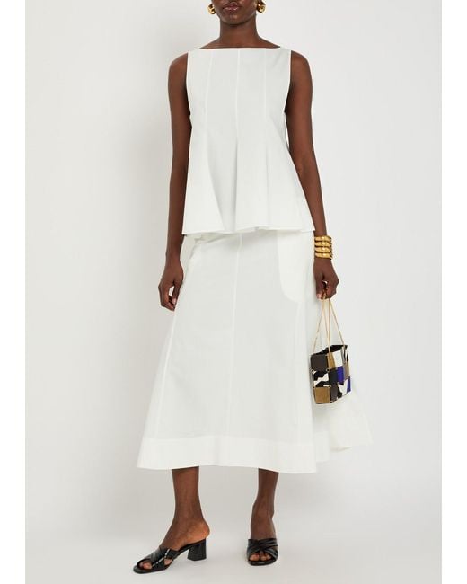 Khaite White Artin Flared Cotton-Poplin Midi Skirt