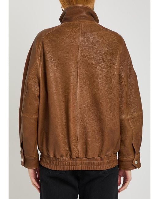 Nour Hammour Brown Ariste Panelled Grained Leather Bomber Jacket