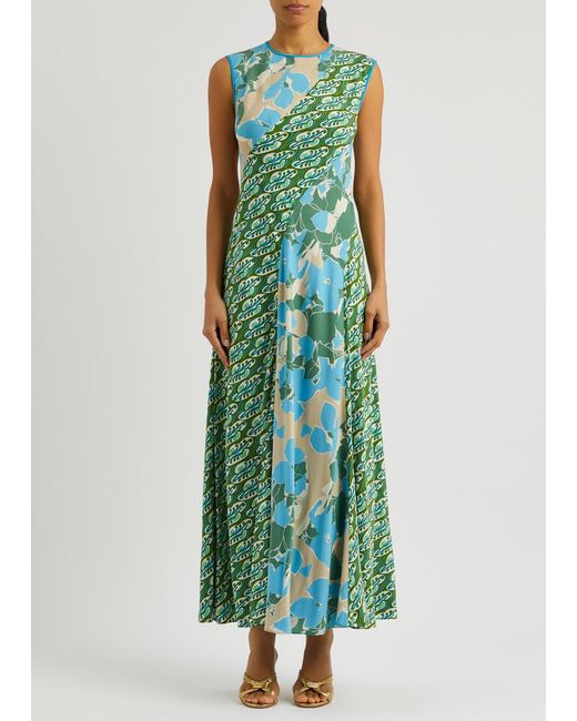 Diane von Furstenberg Green Cory Printed Maxi Dress