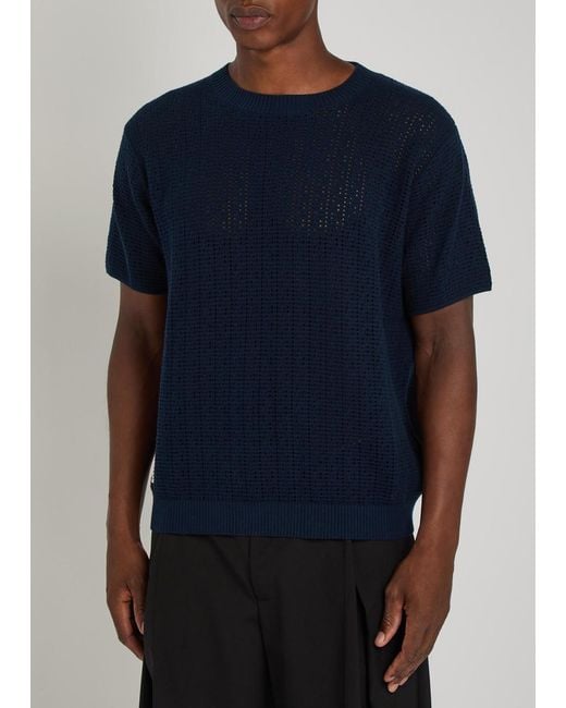 Percival Blue Open-Knit Cotton T-Shirt for men