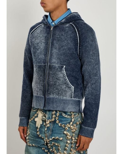 Acne Blue Washed Hooded Wool-Blend Jumper for men