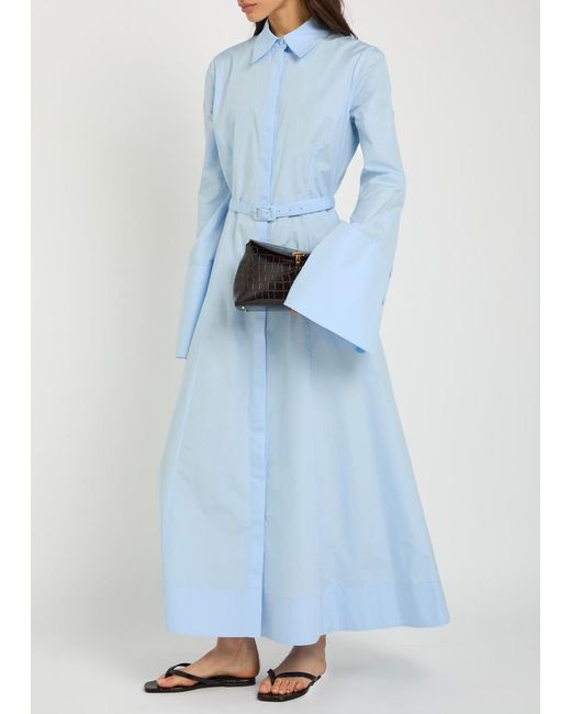 Gabriela Hearst Blue Carmina Belted Cotton-Poplin Maxi Shirt Dress