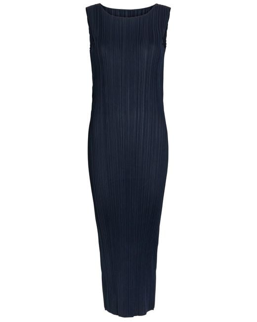 Pleats Please Issey Miyake Blue Pleated Woven Midi Dress