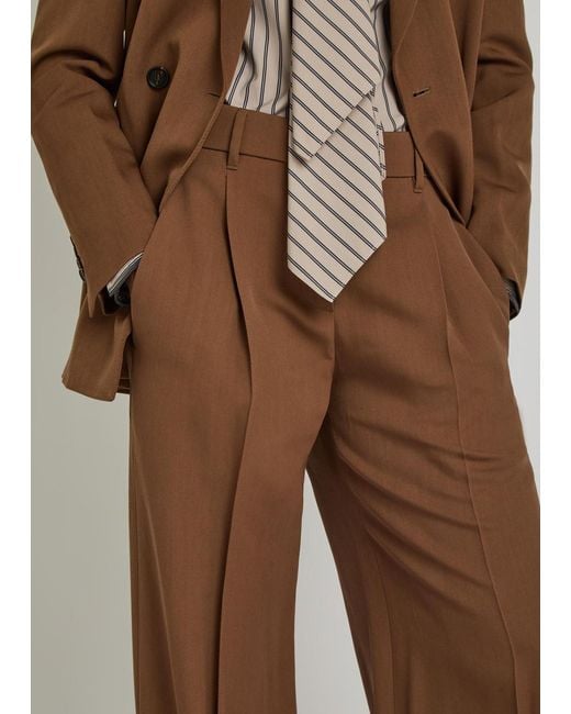 Brunello Cucinelli Brown Tailored Wide-Leg Wool-Blend Trousers