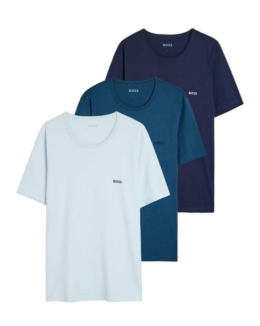 Boss Blue Classic Logo-Embroidered Cotton T-Shirt for men