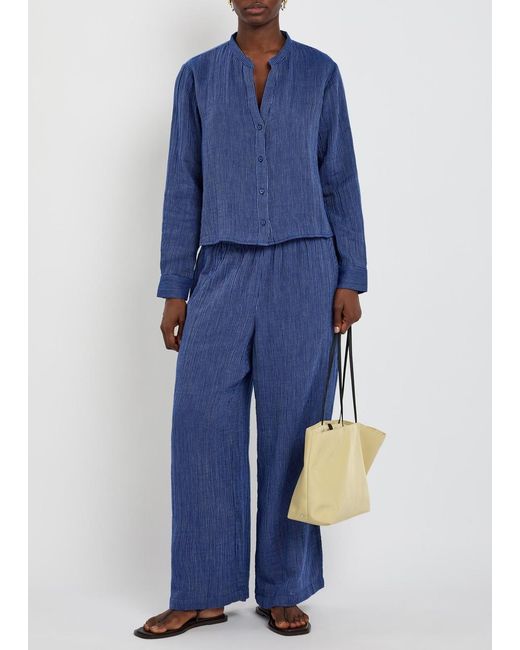 Eileen Fisher Blue Striped Cotton Blouse