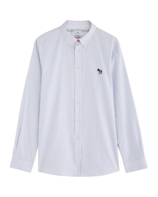 Paul Smith White Logo-Embroidered Striped Cotton Shirt for men