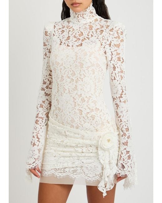 De La Vali Bodita Rose-Appliqu Lace Mini Dress in White | Lyst