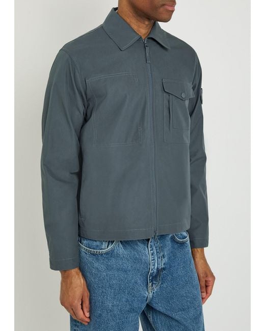 Stone Island Blue Ghost Logo Cotton-Poplin Overshirt for men