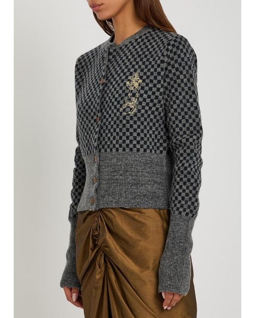 Vivienne Westwood Gray Checkmate Checked Knit Cardigan
