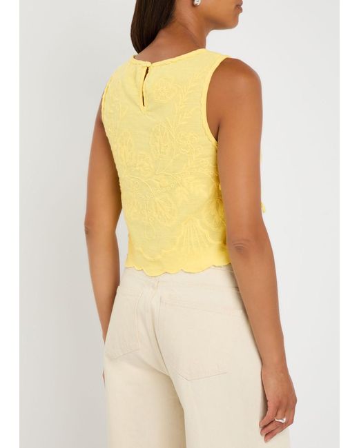 Free People Yellow Faded Gardens Floral-Embroidered Cotton Tank