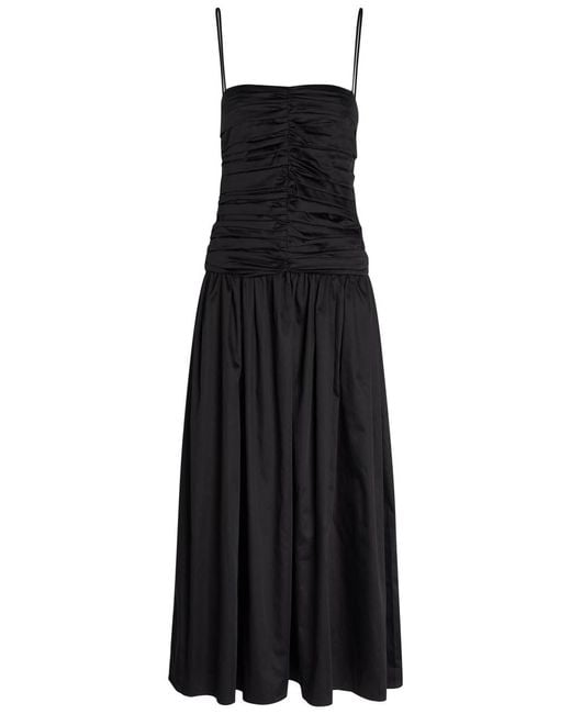 TOVE Black Amina Gathered Cotton Midi Dress
