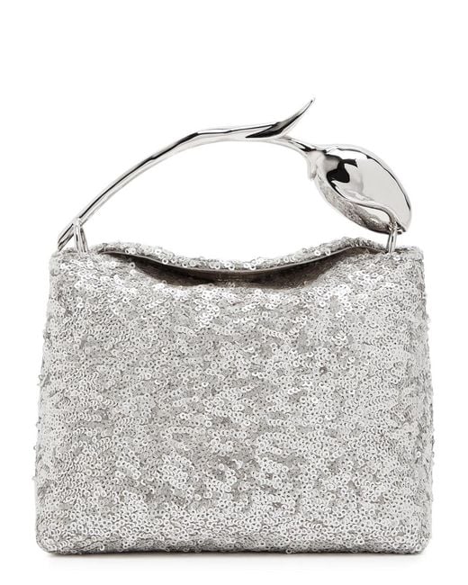 Erdem Gray Bloom Mini Sequin-Embellished Top Handle Bag