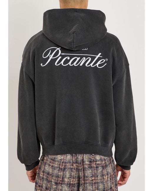 Picante Black Tailor Embroidered Hooded Cotton Sweatshirt for men