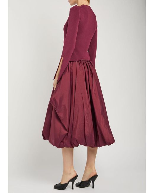 Jonathan Simkhai Purple Kenlie Gathered Knit And Taffeta Midi Dress