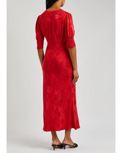 Rixo Red Camellia Butterfly Print Maxi Dress