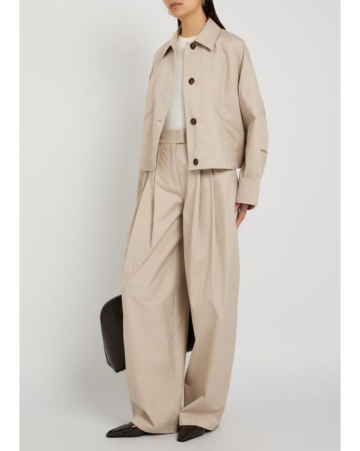 Emporio Armani Natural Pleated Cotton-Poplin Trousers