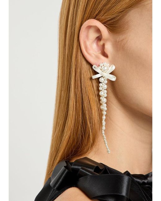 Simone Rocha White Petite Bow Faux-Embellished Drop Earrings