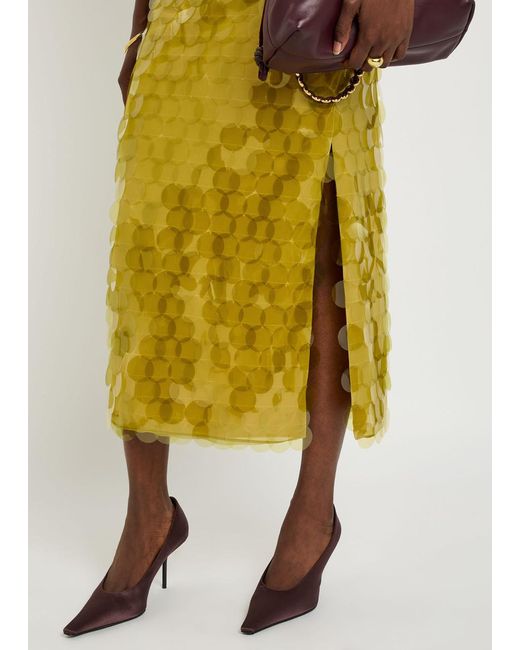 Roksanda Yellow Halin Embellished Midi Mesh Skirt