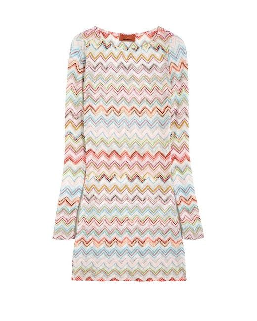 Missoni White Zigzag Metallic-Knit Mini Dress