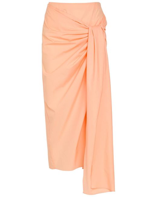 Khaite Orange Shay Asymmetric Cotton-Poplin Midi Wrap Skirt