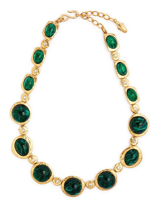 Kenneth Jay Lane Green Stone And Crystal-embellished Necklace