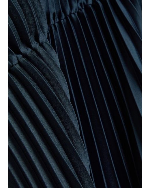 Joseph Blue Volta Plissé Satin-Crepe Midi Dress