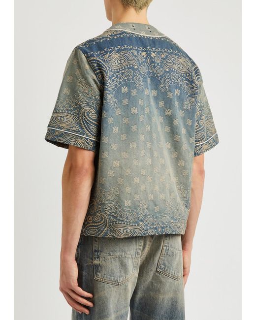 Amiri Gray Bandana-jacquard Denim Shirt for men