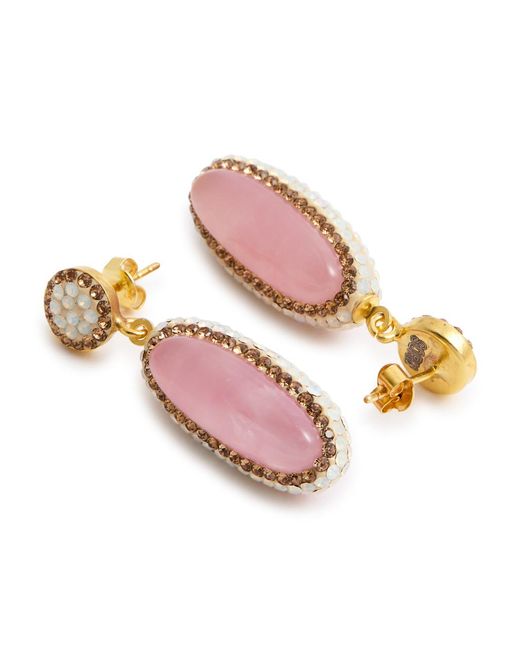 SORU Pink Rose Quartz 18Kt-Plated Drop Earrings