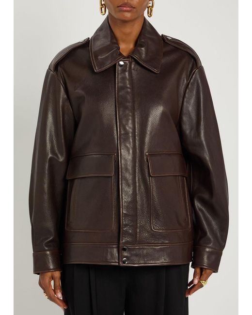 Nour Hammour Brown Drey Leather Jacket