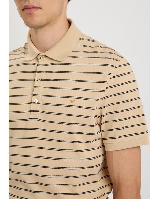 Valentino Natural Striped Piqué Cotton Polo Shirt for men