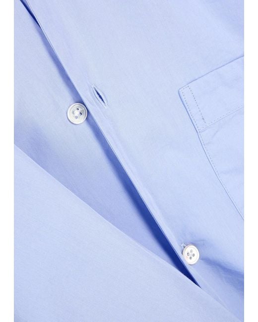 Tekla Blue Striped Poplin Pyjama Top