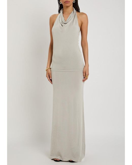 AYA MUSE White Sereno Halterneck Knit Maxi Dress