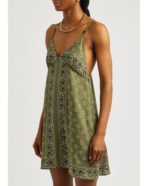 Palm Angels Green Paisley-print Mini Dress