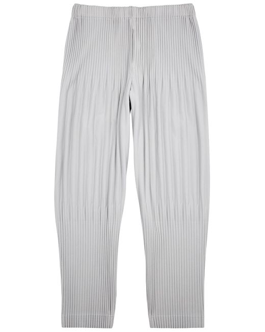 Homme Plissé Issey Miyake White Pleated Cropped Trousers for men