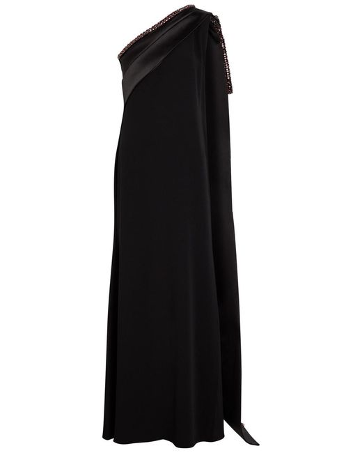 Roland Mouret Black Bow Crystal-Embellished Satin And Crepe Gown