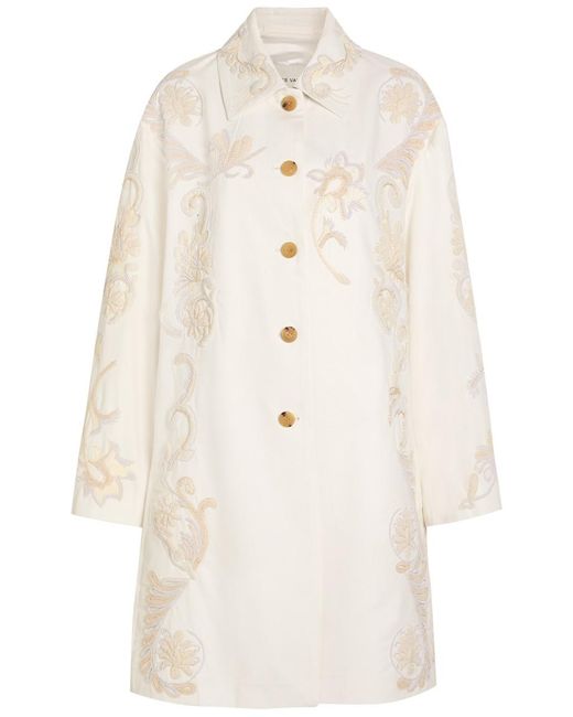 Dries Van Noten Natural Rondero Floral-Appliquéd Cotton Coat