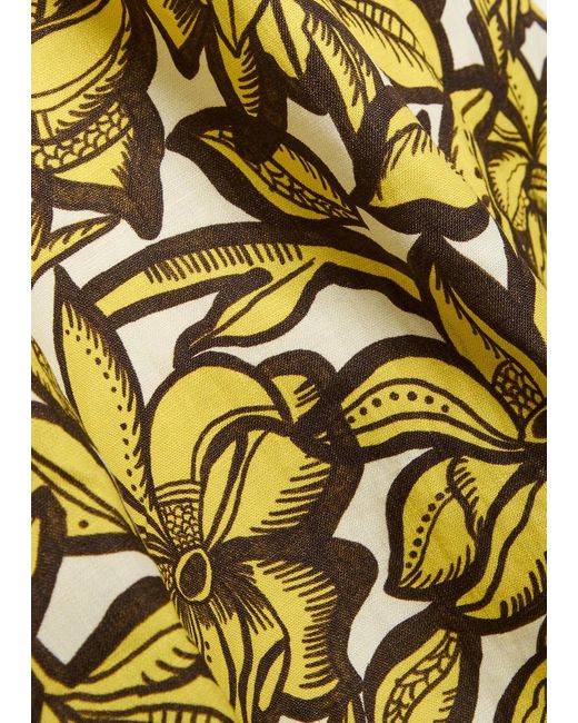 ALÉMAIS Yellow Mona Printed Halterneck Hemp Mini Dress