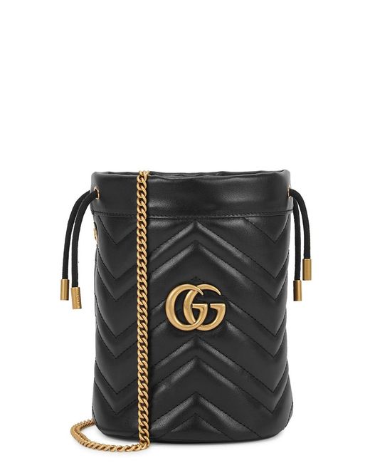 Gucci Black Gg Marmont Mini Leather Bucket Bag
