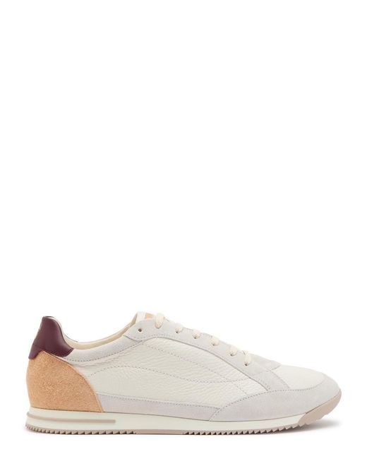 Brunello Cucinelli White Panelled Grained Leather Sneakers for men