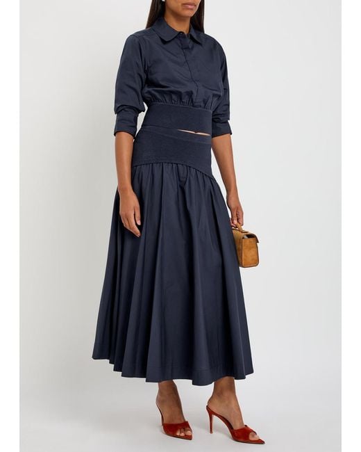 Jonathan Simkhai Blue Ovie Knit-Waist Cotton-Poplin Midi Skirt