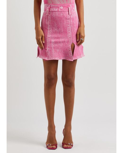 Ph5 Pink Dahlia Intarsia Stretch-knit Mini Skirt